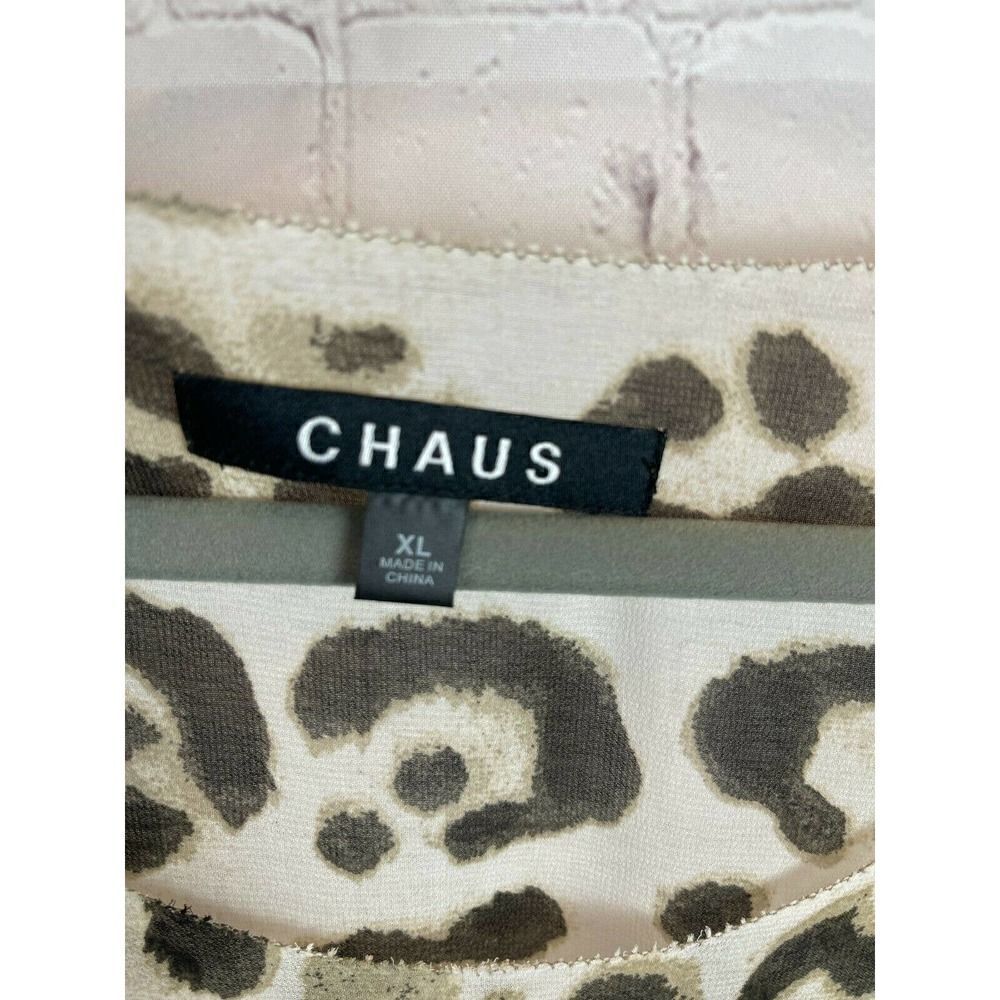 CHAUS animal leopard ruffles brown beige sleeveless top blouse XL NWT - Picture 6 of 9
